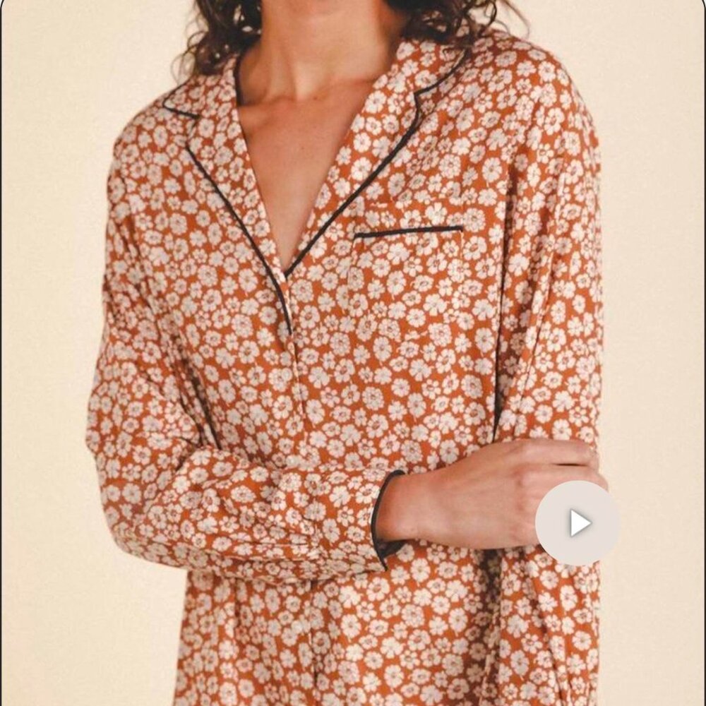 Trovata Laura California Birds of Paradise Mustard Yellow Button down Sz S